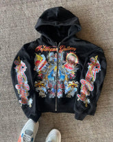Hearujoy Oversized Zip Up Hoodies Women Men Streetwear Vintage Tops Sweatshirt Goth Y2k Clothes Harajuku Men Clothing